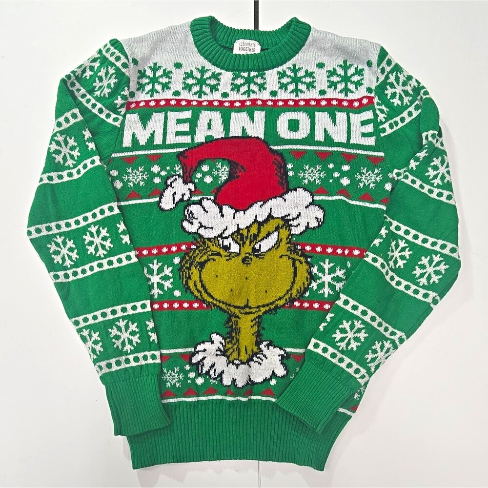 Celebrate Together The Grinch Mean One Green Christmas Sweater, Size S